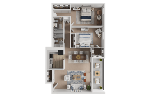 Floor plan for 2 beds, 2 baths, 1009 sqft